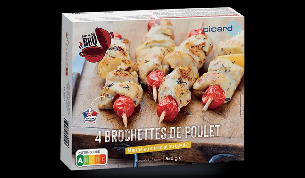 4 brochettes de poulet mariné au citron et au basilic