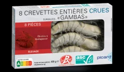 8 crevettes tropicales crues "Gambas" Label R. ASC
