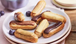 12 mini-éclairs, chocolat, caramel, praliné, café
