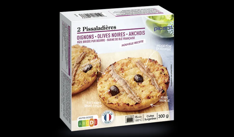 2 pissaladières oignons, olives noires, anchois