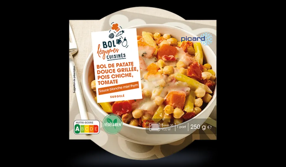 Bol de patate douce grillée, pois chiche, tomate