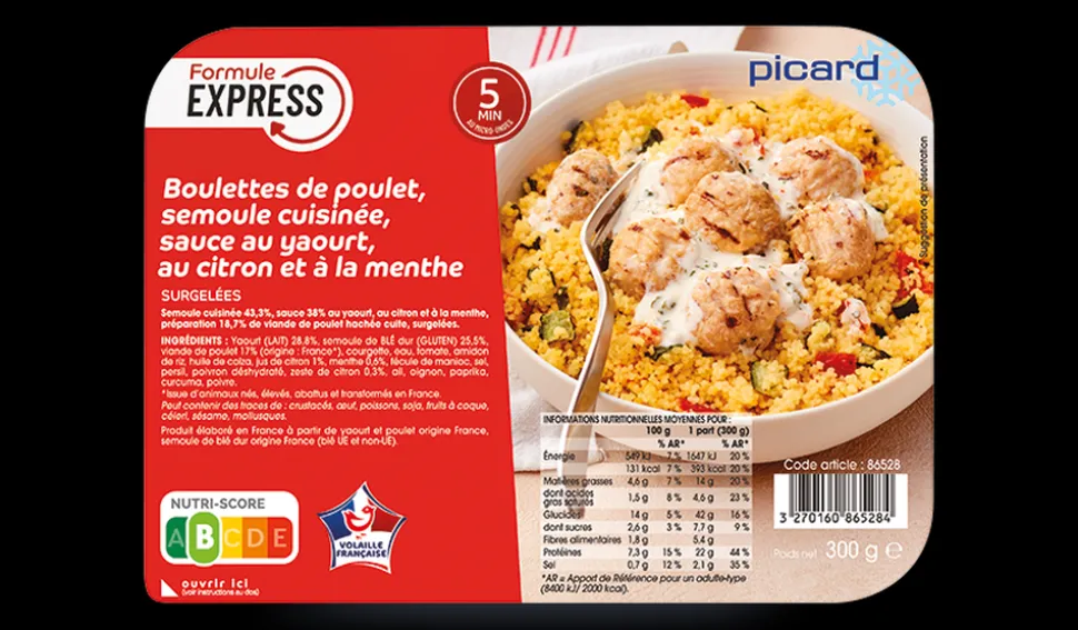 Boulettes de poulet, semoule cuisinée