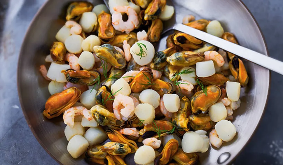 Mélange de moules, crevettes nordiques, Saint-Jacques MSC*