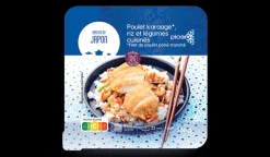Poulet karaage, riz et légumes cuisinés