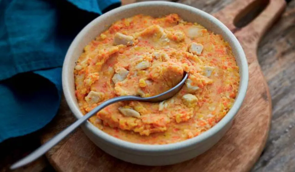 Purée pomme de terre, duo de carottes et poulet