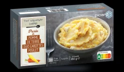 Purée pomme de terre, duo de carottes et poulet