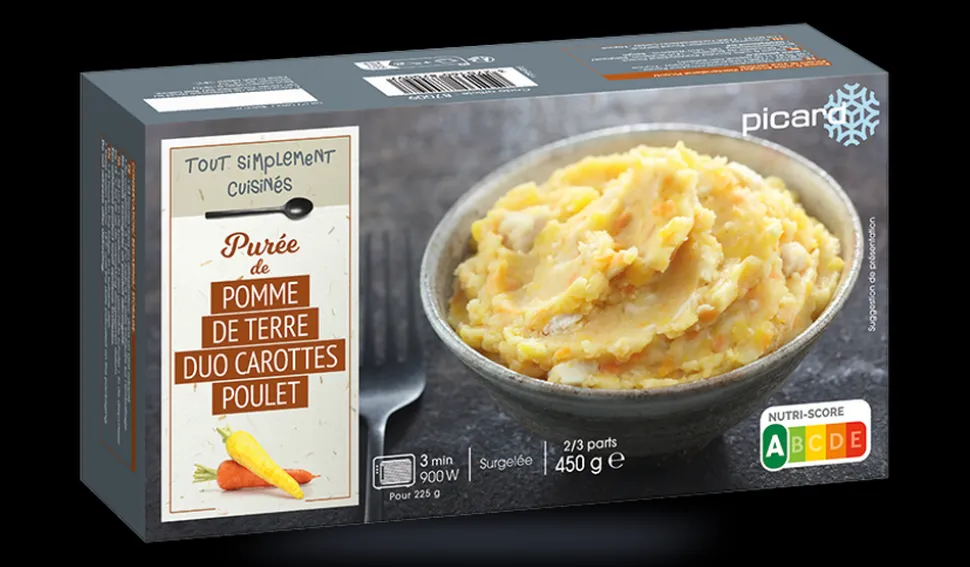 Purée pomme de terre, duo de carottes et poulet