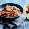Rougail saucisse, riz blanc et lentilles cuisinées