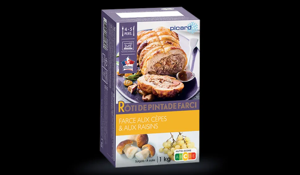 Rôti de pintade farci, farce aux cèpes et aux raisins