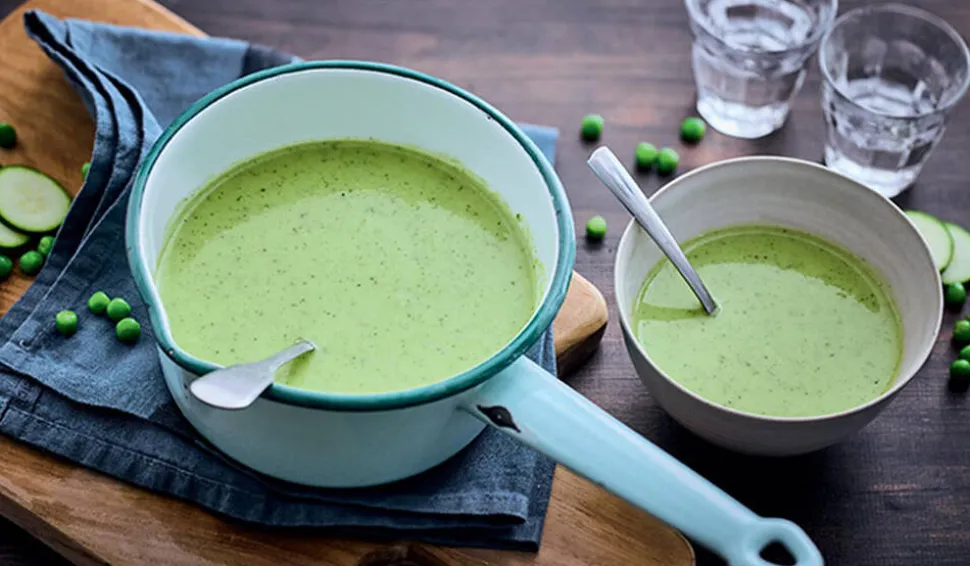 Velouté courgette petit pois, fromage blanc